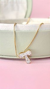 Conjunto - CONJ 2 PÇ GARG VENEZ E PINGENTE LETRA ''T'' CRAVEJADA