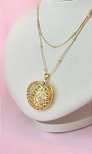 CONJ 2 PÇ CORDÃO MELINDR E RELICARIO MEDALHÃO 33MM