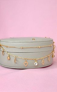 PULSEIRA DUPLA C/BERLOQUES CORAÇÕES  P.LUZ E MELIN