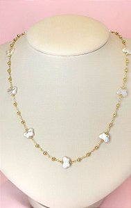 CHOKER ESFERAS E BORBOLETAS PEROLISADAS 40+5CM