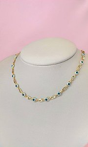 CHOKER SEQUENCIA DE OLHO GREGO COLORIDO E DIAMANTA
