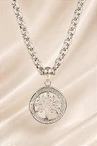 CONJ 2 PÇ CORDÃO TIJOL + PING MEDALHÃO  ARVORE DA