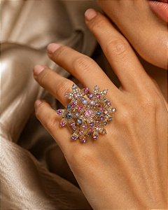 ANEL LUXO FLORES CRAVEJADAS EM ZIRCÔNIA COLORIDA