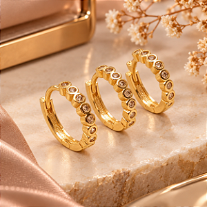 BRINCO TRIO ARGOLA CRAVEJADA ZIRCONIA REDONDAS