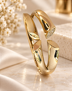 Pulseira - BRACELETE ABERTO DUPLO ARO FOLHAS COM ZIRC