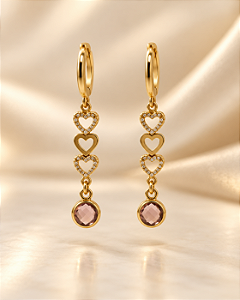 BRINCO ARGOLA COM CORAÇÔES PEND E ZIRC ROSA