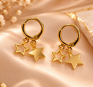 BRINCO ARGOLA COM DUAS ESTRELAS PEND