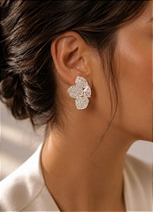 Brinco - BRINCO MEIA FLOR COM ZIRCÔNIA