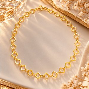 CHOKER CORRENTE ELOS QUADRADOS LISOS VAZADOS