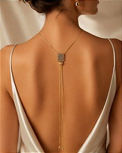 Colar - CHOKER GARGANTILHA GRAVATA FIO VENEZIANA C FECHO REGULADOR DE ALTURA E PINGENTE QUADRADO CRAVEJADO COM 81 ZIRCONIAS 1,1mm COLORIDAS 18K