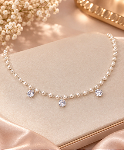 CHOKER MELINDROSA EM PEROLAS BRANCAS C/PING ZIRCON