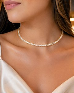 CHOKER NAVETE EM ZIRCONIAS 5X3 mm 30+10CM EXTENSOR