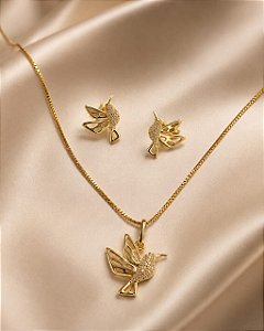 CJ 4 PÇ GARG VENEZ E PINGENTE BEIJA FLOR + BRINCOS