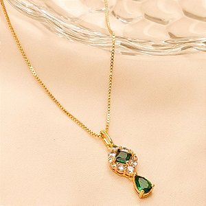 COLAR 40CM LUXO PEDRAS VERDE CRAV ZIRC