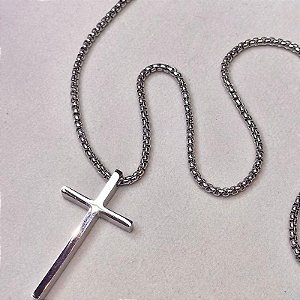 Conjunto - COLAR ELO QUADRADO COM PING CRUZ LISA 60CM