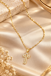 COLAR ELOS TIJOLINHO-CARTIER 50CM + PING CRUZ CRAV