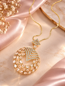 Conjunto - COLAR FIO VENEZ COM PINGENTE LUXO CRAV EM ZIRCONIA ROSE