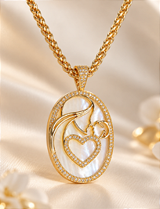 Conjunto - CONJ 2 PÇ LUXO CORDÃO PERUANO 50CM + PING MÃE PEROLIZADA E CRAVEJADA ZIRC