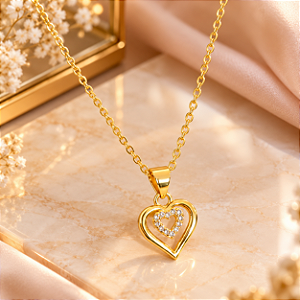 Conjunto - CONJ 2 PÇ GARG CADEADO 45 +PINGENTE DOBLE CORAÇÃO CRAV ZIRC