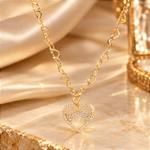 Conjunto - CONJ 2 PÇ GARG ELO CORAÇÃO+ PING FIXO CORAÇÃO CRAV ZIRC