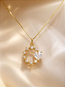 Conjunto - CONJ 2 PÇ GARG VENEZ 45+ PINGENTE GUIRLANDA ZIRC CORAÇÃO E  CRAV ZIRC 3mm