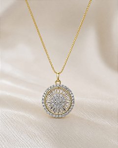 Conjunto - CONJ 2PÇ CORDÃO 45CM + PING MANDALA COM ZIRC E NAVETE