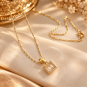 Conjunto - CONJ 2PÇ CORRENTE CADEADO + PING QUADRADO ZIRC