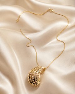 Conjunto - CONJ 2PÇ GARG CORDÃO VENEZIANA 45+5CM E PINGENTE GOTA MAXIMALISTA TELADA PING COM PASSA FIO18K