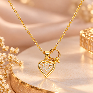 Conjunto - CONJ 3 PÇ GARG CADEADO 45 +PINGENTE DOBLE CORAÇÃO E SOLIT BEBÊ CRAV ZIRC