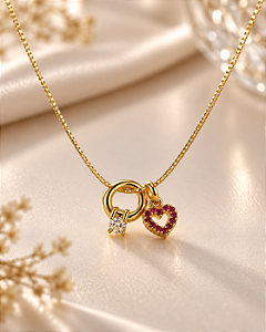 Conjunto - CONJ 3 PÇ GARG VENEZ 45+ PING ANEL C PONTO DE LUZ E CORAÇÃO RUBI