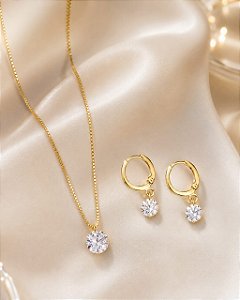 Conjunto - CONJ 4PÇ CORDÃO VENEZ 45+5CM + PING PONTO DE LUZ + BRINCO ARGOLA E ZIRC