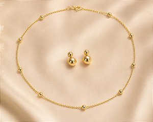 CONJUNTO 3 PÇ CORDÃO DE3 BOLINHAS 50CM E BRINCO ES