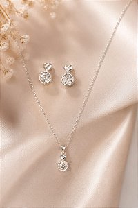 CONJ 4PC BRINCO E COLAR PRATA CORDAO CARTIER PING