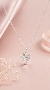 CONJUNTO 2PC COLAR PRATA PINGENTE BEIJA FLOR COM Z