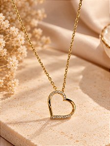 Conjunto - CORRENTE CADEADO + PING CORAÇÃO DUPLADO COM PASSA FIO