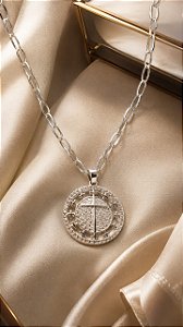 CORRENTE ELOS E MEDALHAO DA FE CRAV ZIRCONIA