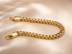 Pulseira - PULSEIRA BRACELETE MASCULINO GROUMET DUPLO 6X6mm X 21CM COMPR. LEVEMENTE TEXTURIZADO 18K