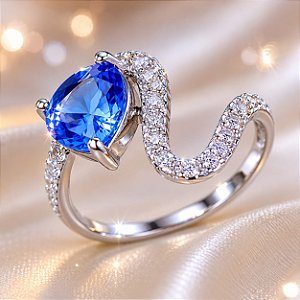 ANEL EM S C PEDRA AQUA MARINHA AZUL E CRAV ZIRC