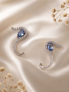 BRINCO EM S COM PEDRA GOTA AQUAMARINHA E CRAV ZIRC
