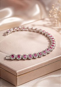 BRACEL LUXO PRINCESA ROSINHAS CRAVEJADAS E ZIRC PI