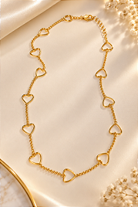 CHOCKER ELO PORTUGUES E SEQUENCIA CORAÇÕES VAZADO