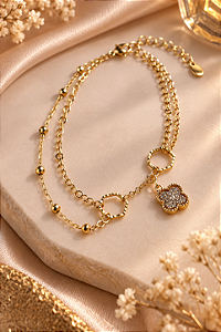 PULSEIRA TREVOS CRAVEJADOS E HEXAGONOS DIAMANTADOS