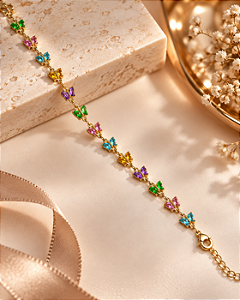 PULSEIRA ZIRCONIAS BORBOLETAS COLORIDAS