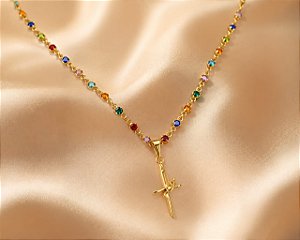 COLAR 65CM ZIRCONIAS COLORIDAS ESFERINHAS