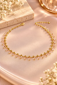 CHOCKER ZIRCONIAS ROSE PENDENTES E PINOS ESFERINH