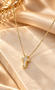 CONJ 2PÇ CORDÃO VENEZ + PING CRUZ CRAVEJADA 45+5CM