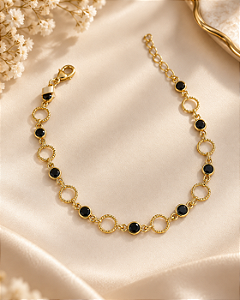 PULSEIRA ARGOLAS E ZIRC CIRCULARES ONIX