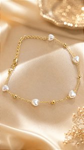 PULSEIRA BOLINHAS C/CORAÇÕES EM PÉROLA