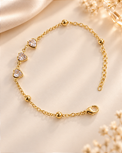 PULSEIRA C/PING TRIO DE CORAÇÕES ZIRC