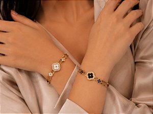 BRACELETE ARO TREVO COM INCRUST.CRISTAIS E RESINA